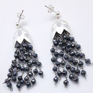 Elegant Designer Rebecca Hook sterling silver and hematite drop earrings